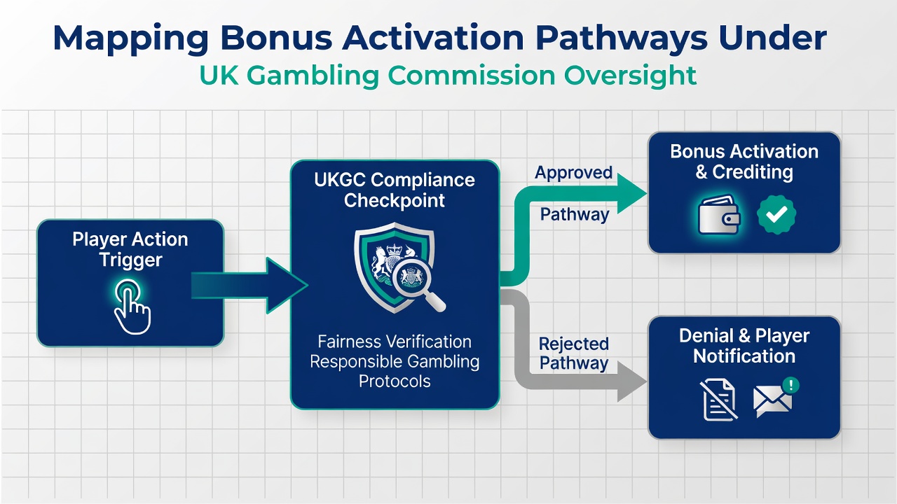 Flowchart illustrating how bonus pathways link to compliance monitoring in gambling operations